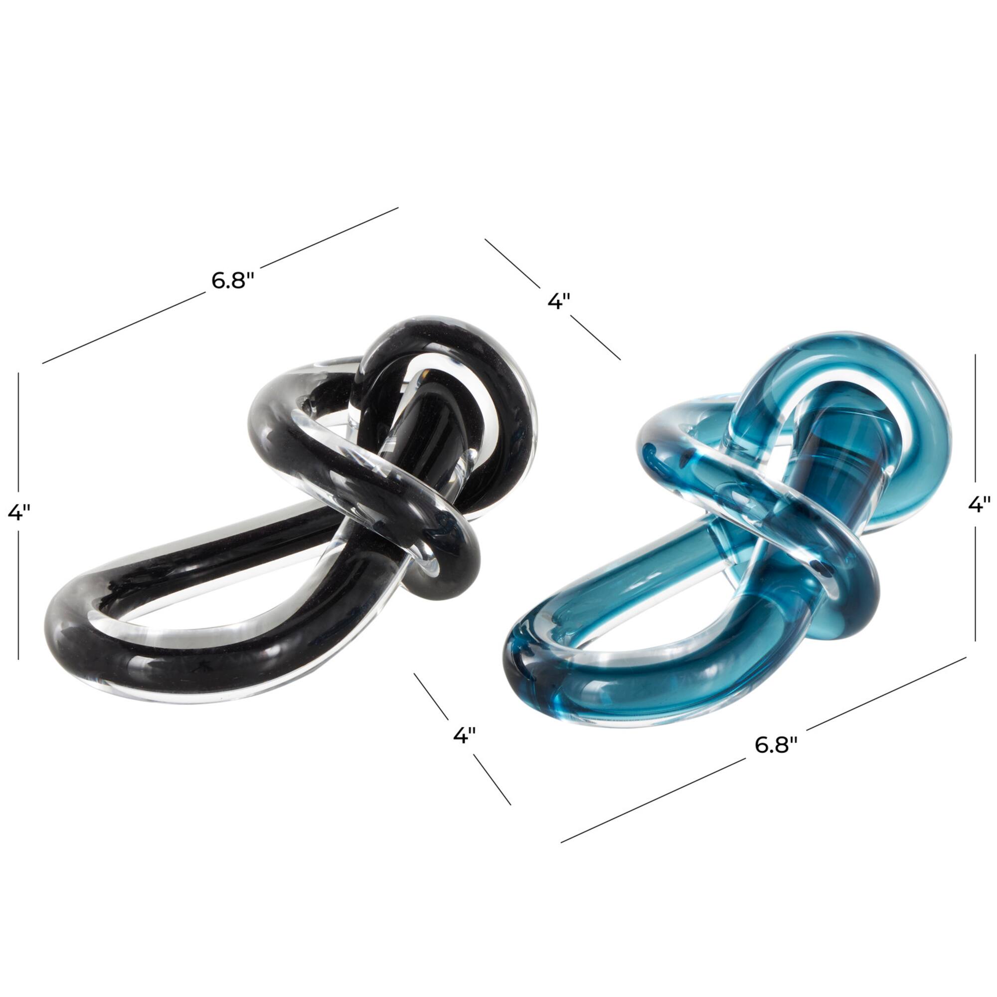 6.75" Black & Blue Abstract Knot Glass Sculpture Set
